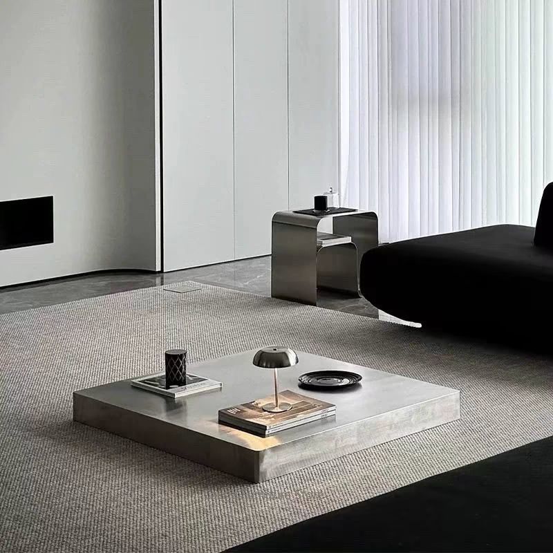 Desk Setup Minimalist - โต๊ะมุมสแตนเลสดีไซน์สร้างสรรค์สไตล์นอร์ดิก เรียบง่าย หรูหราเบาๆ โต๊ะทรงสี่เหลี่ยมสำหรับโซฟา ห้องนั่งเล่น โมดูลแพลตฟอร์มสำหรับบ้าน