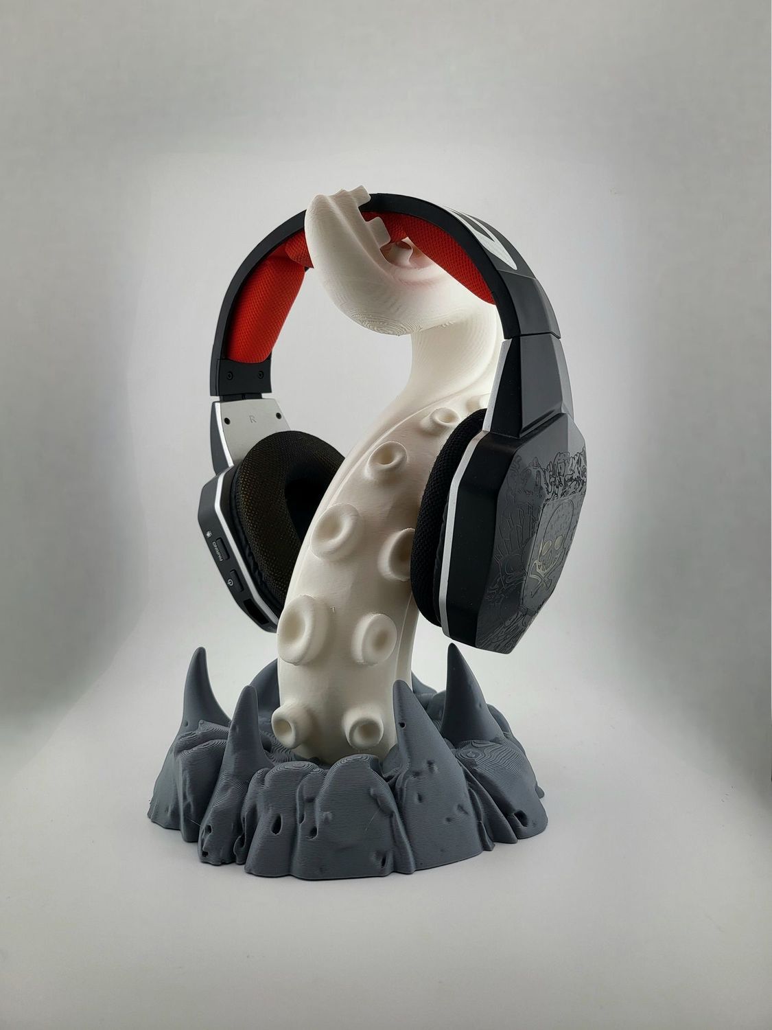 Gaming Setup Desk - ขาตั้งหูฟังรูปหนวดปลาหมึก ของตกแต่งโต๊ะทำงานแบบพิมพ์ 3 มิติ ขาตั้งหูฟังสำหรับเล่นเกมแบบครอบหู
