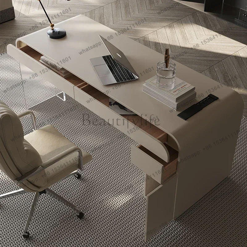 Desk Setup Corner - โต๊ะทำงานผู้บริหารสไตล์มินิมอล LD โต๊ะทำงานในห้องทำงาน โต๊ะอ่านหนังสือพร้อมอุปกรณ์เสริมสำหรับการจัดวางแบบเข้ามุม โต๊ะข้างเตียงทันสมัย