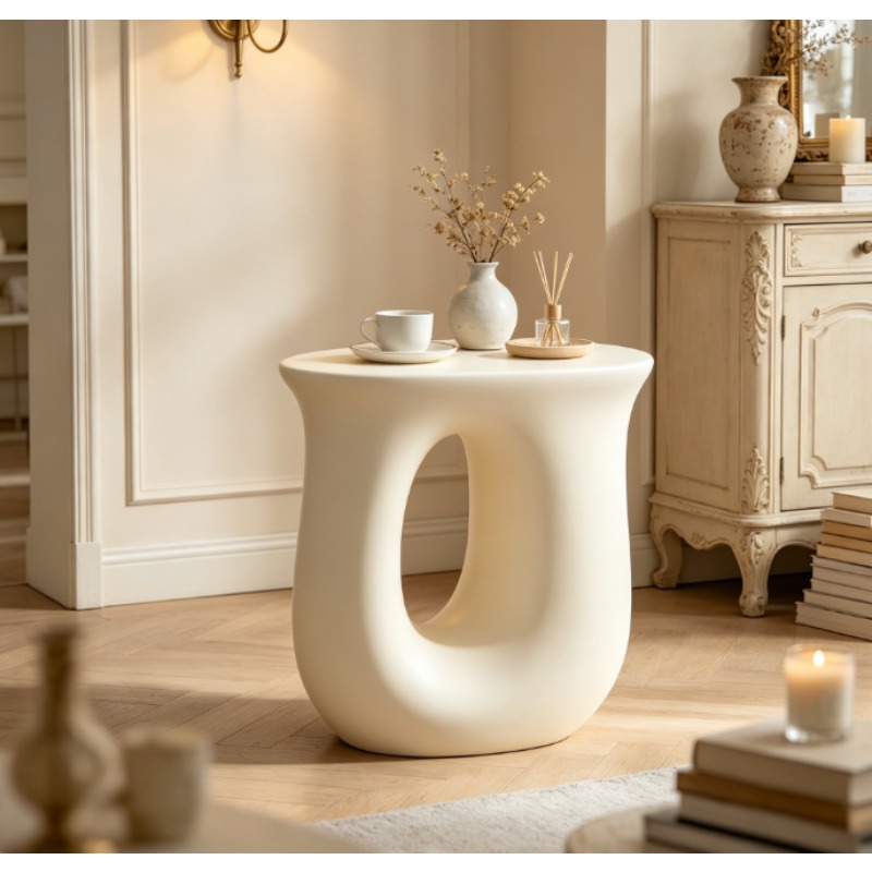 Desk Setup Minimalist - โต๊ะกาแฟทรงตัวยู, โต๊ะข้างสีครีมขนาดเล็กสำหรับวางข้างโซฟาในห้องนั่งเล่น, ของตกแต่งบ้านสไตล์โมเดิร์นที่สร้างสรรค์และโดดเด่น