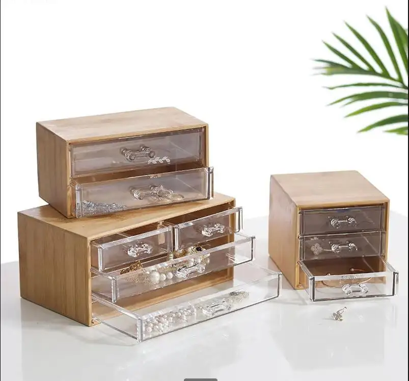 Drawer Organizer Bamboo - กล่องเก็บของไม้ไผ่ 3 ชั้น ลิ้นชักใส่เครื่องประดับ ป้องกันฝุ่น ถาดจัดระเบียบบนโต๊ะ