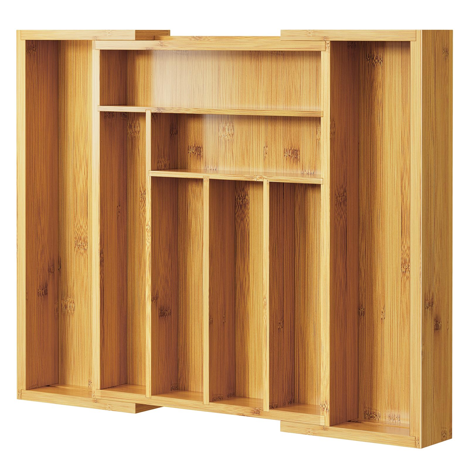 Drawer Organizer Bamboo - ที่จัดระเบียบลิ้นชักไม้ไผ่ปรับได้สำหรับเก็บช้อนส้อมและมีด ใช้ได้ในห้องครัว ห้องนอน และห้องนั่งเล่น