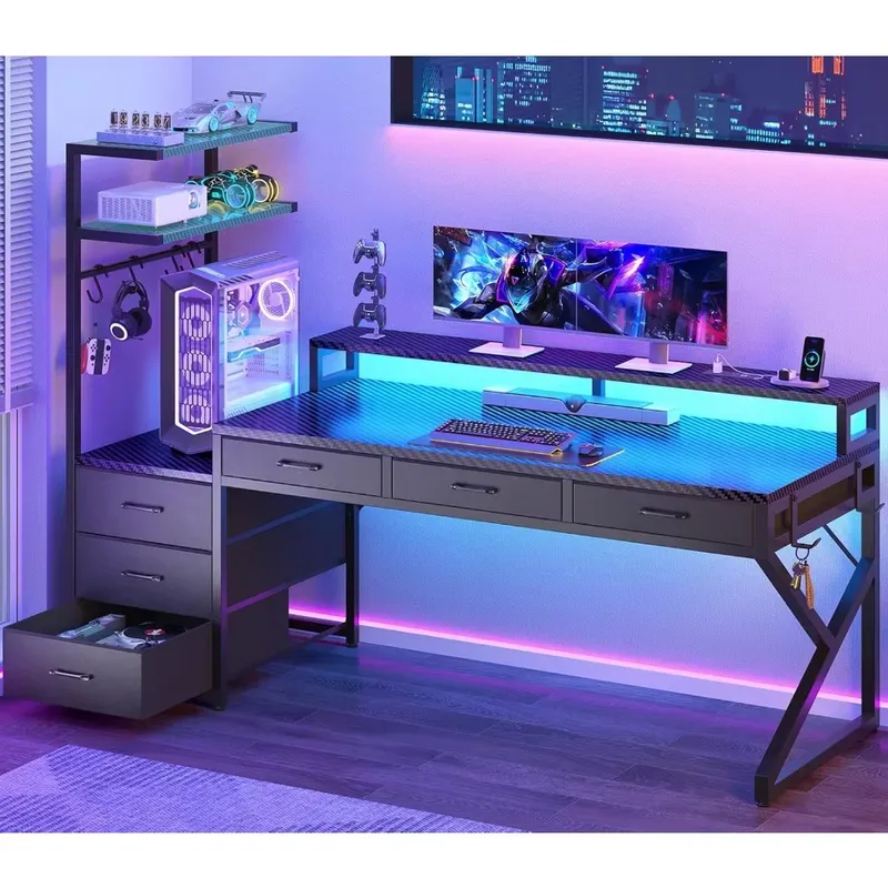 Desk Setup Corner - โต๊ะเกมมิ่งขนาด 55 นิ้ว พร้อมลิ้นชัก 6 ช่องสำหรับจัดเก็บของในมุมห้อง