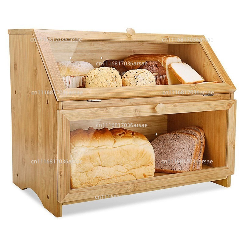 Drawer Organizer Bamboo - กล่องใส่ขนมปังไม้ไผ่แบบเปิดง่ายพร้อมฝาปิดและลิ้นชักสำหรับเก็บอาหาร