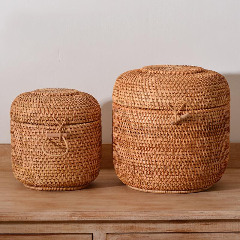 Drawer Organizer Bamboo - กล่องเก็บชาหวายสานมือพร้อมฝาปิดถุงชา Puer แคดดี้กระป๋องใส่อาหารภาชนะบรรจุอาหารกังฟูทีเซ็ต