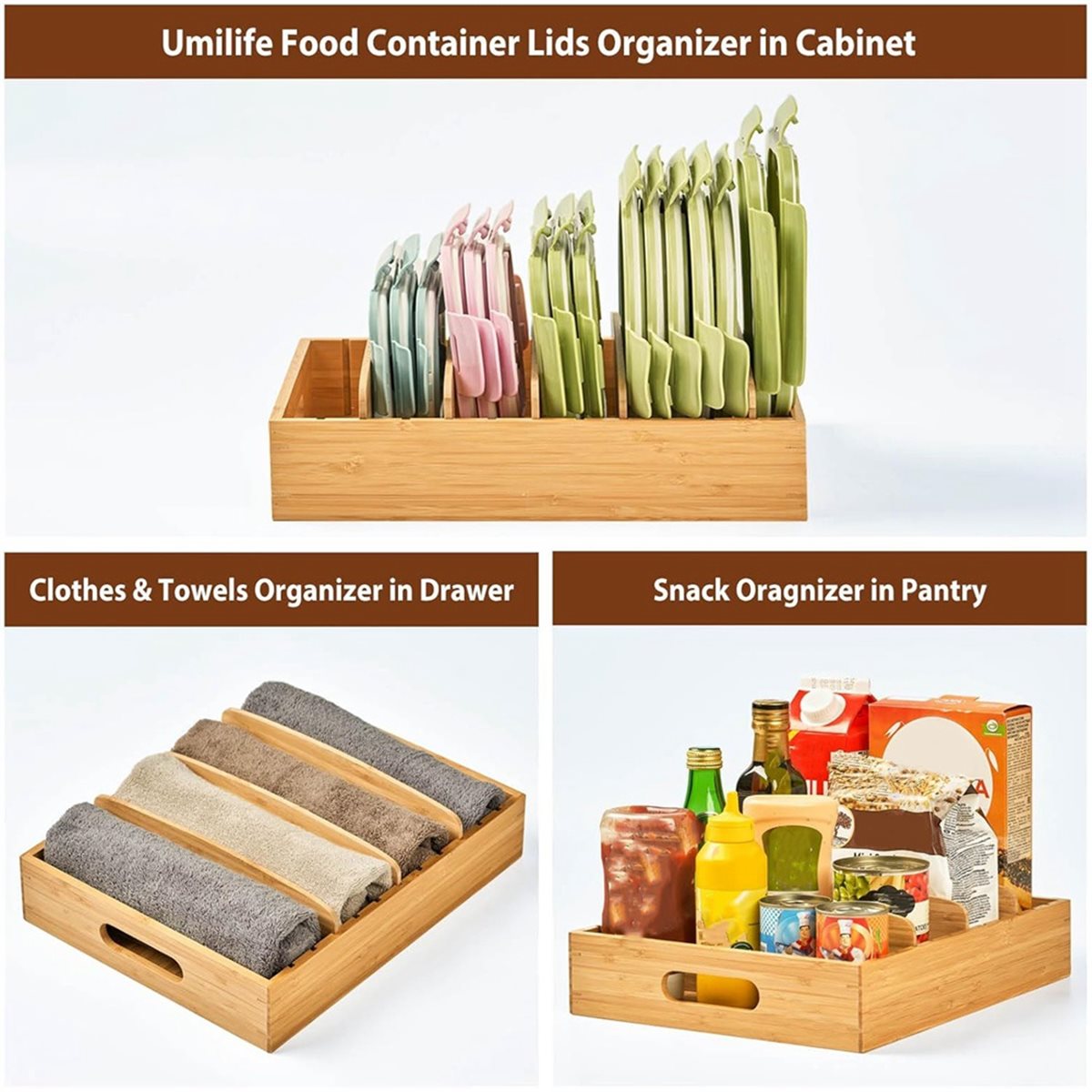 Drawer Organizer Bamboo - ฝาปิดกล่องจัดระเบียบตู้ครัว AA83 พร้อมตัวแบ่งปรับได้ กล่องลิ้นชักไม้ไผ่ สำหรับจัดเก็บและจัดระเบียบในครัว