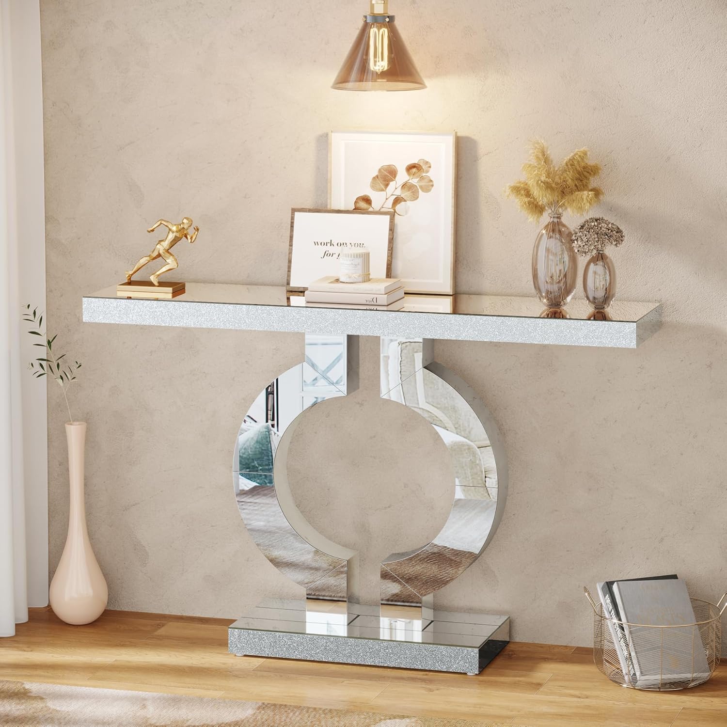 Desk Setup Minimalist - Tribesigns โต๊ะคอนโซลกระจกเงา 43.3 นิ้ว (110 ซม.)