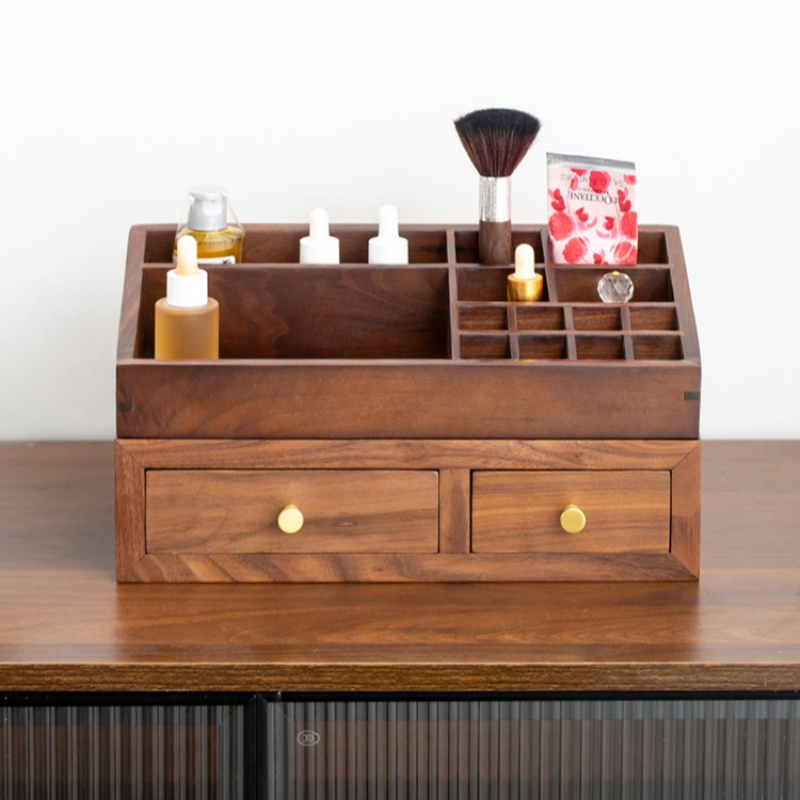 Drawer Organizer Bamboo - กล่องเก็บของไม้เนื้อแข็งสองชั้น, กล่องเก็บเครื่องสำอางแบบถอดได้สำหรับโต๊ะเครื่องแป้ง, กล่องลิ้นชักใส่เครื่องประดับสำหรับห้องนอน, ของตกแต่งบ้านสุดสร้างสรรค์