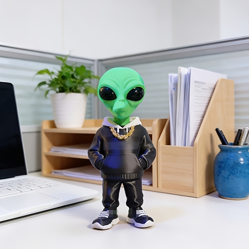 Desk Setup Green - ฟิกเกอร์เอเลี่ยนสีเขียว 1 ชิ้น พร้อมดีไซน์กระเป๋า, ของตกแต่งเอเลี่ยนแบบพิมพ์ 3