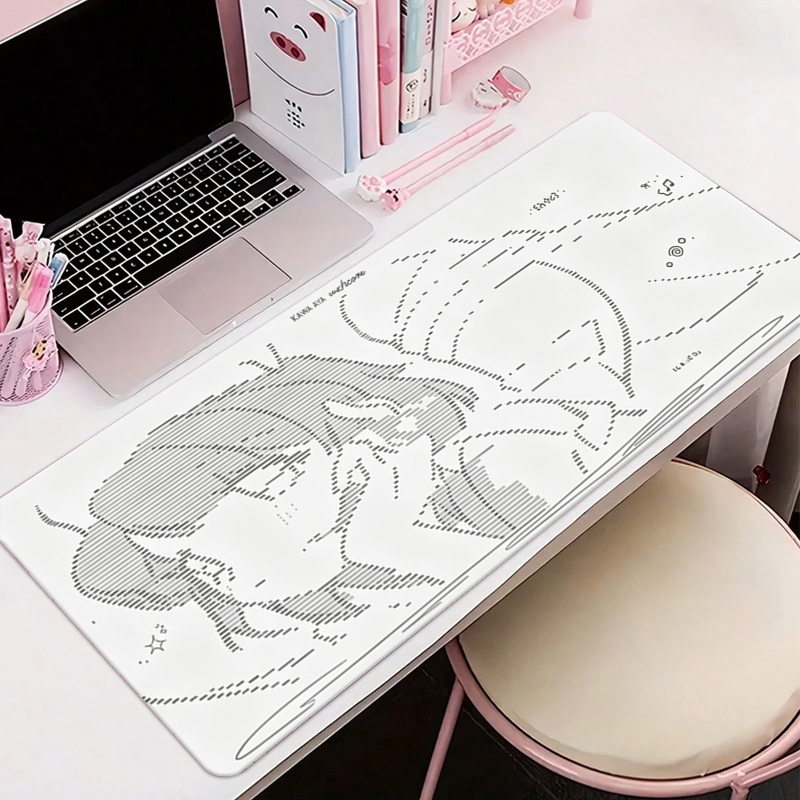 Desk Setup Mat - แผ่นรองเมาส์หนังลายการ์ตูนอนิเมะสาวน้อย Y2k น่ารัก ขนาดใหญ่ สำหรับคีย์บอร์ดคอมพิวเตอร์ แผ่นรองโต๊ะหนัง