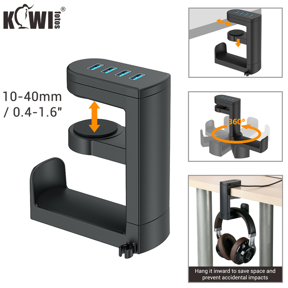 Gaming Setup Desk - ขาตั้งหูฟังสำหรับเล่นเกมส์บนพีซี KWIFOTOS พร้อมพอร์ต USB 4 ช่อง,
