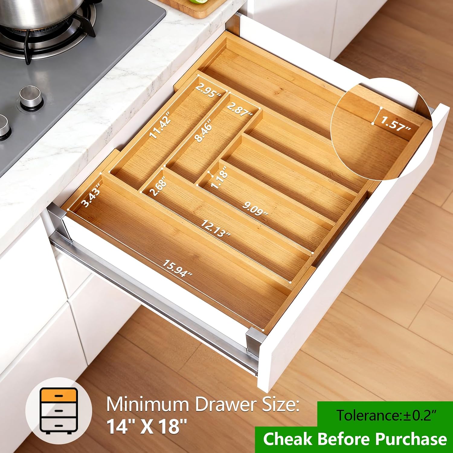 ที่จัดระเบียบลิ้นชักไม้ไผ่ปรับ - Drawer Organizer Bamboo บทวิจารณ์และราคา