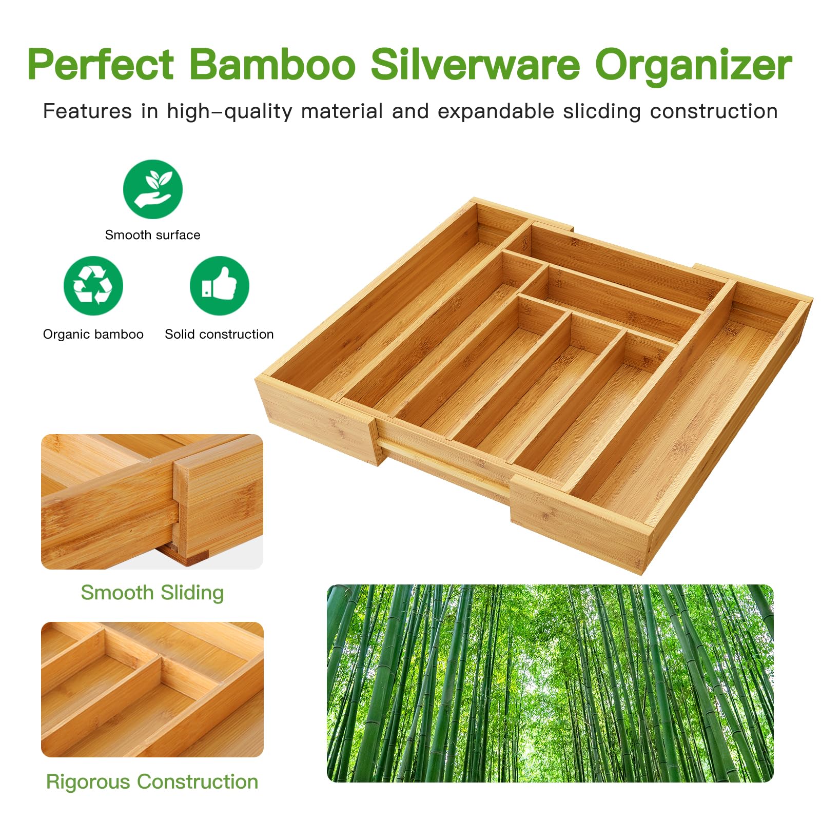 ที่จัดระเบียบลิ้นชักไม้ไผ่ปรับ - Drawer Organizer Bamboo บทวิจารณ์และราคา
