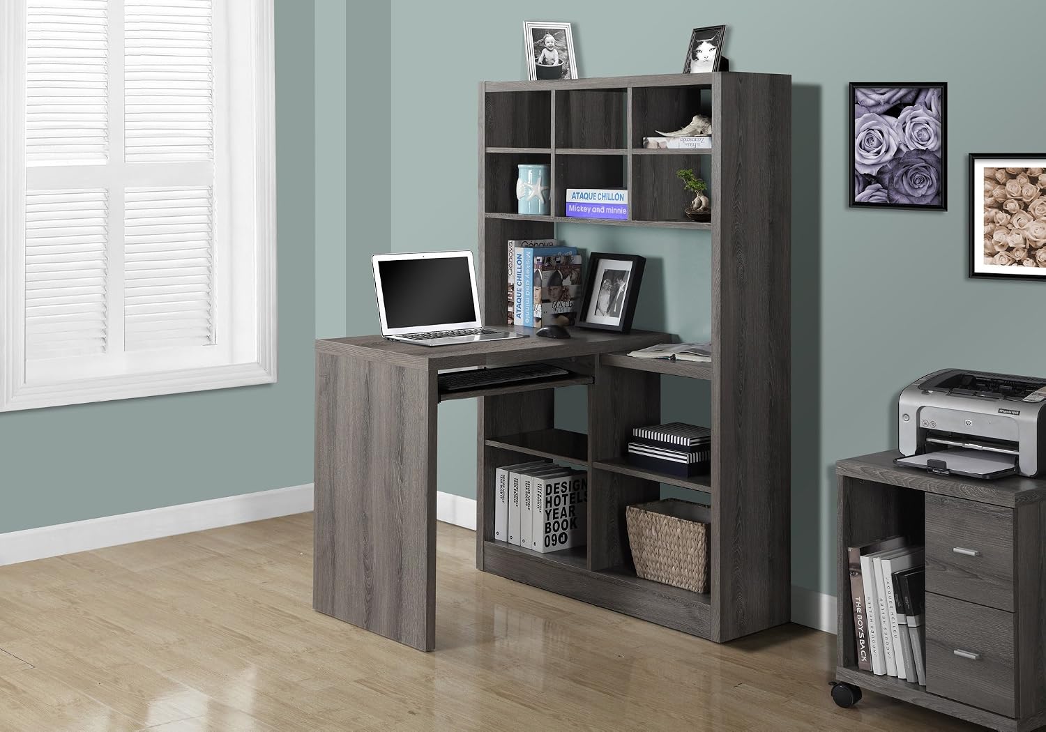 โต๊ะเข้ามุมพร้อมชั้นวางปรับระด - Desk Setup Corner บทวิจารณ์และราคา