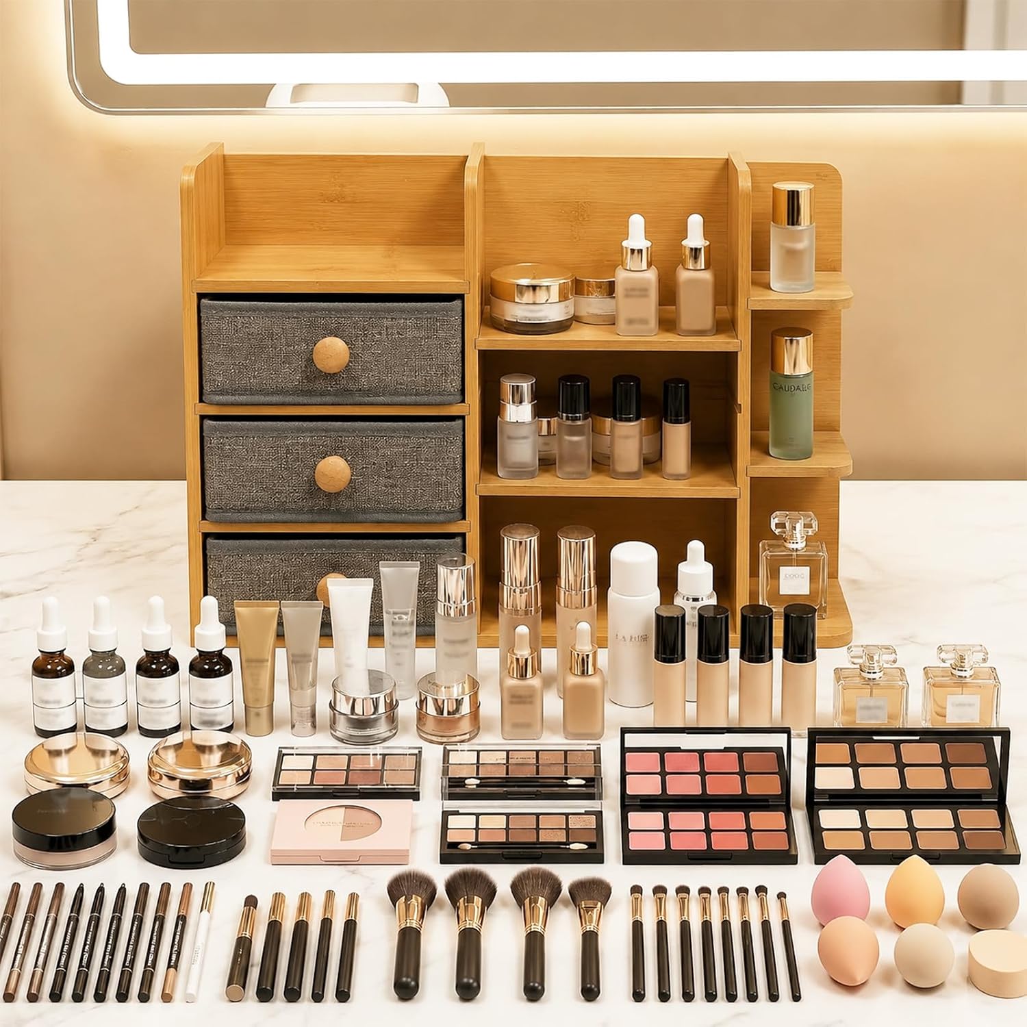 ชั้นวางเครื่องสำอางแบบ 3 ชั้น  - Drawer Organizer Bamboo บทวิจารณ์และราคา