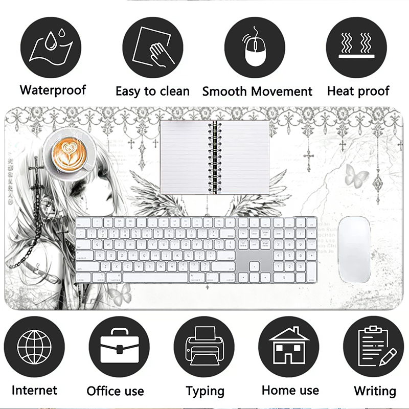 แผ่นรองเมาส์หนังสีดำสีขาวอะนิเ - Desk Setup Mat บทวิจารณ์และราคา