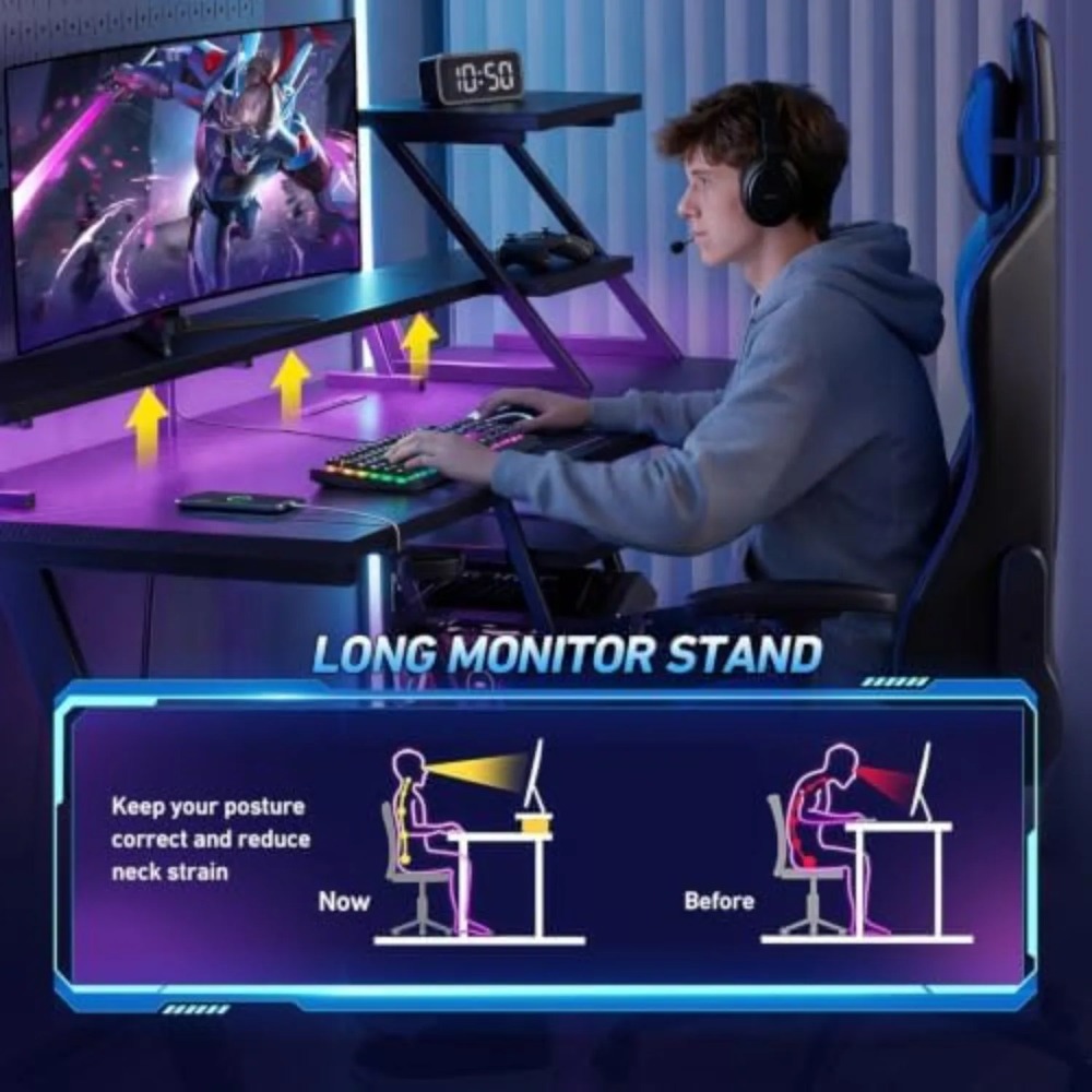 โต๊ะเกมมิ่งขนาด 40 นิ้วพร้อมไฟ - L Shaped Desk Setup บทวิจารณ์และราคา